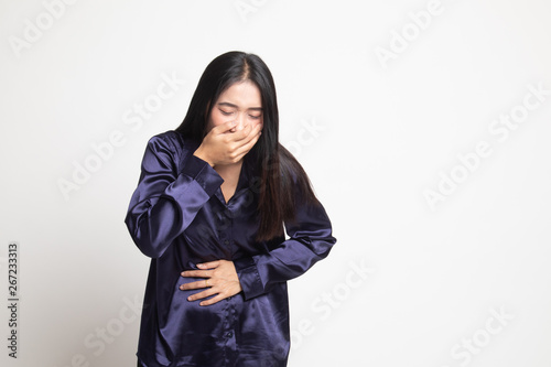 Young Asian woman got stomachache about to vomit.