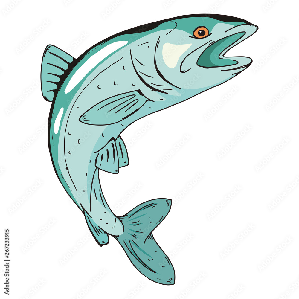 Fish logo. Vector illustration of a fish for food. Hand drawn cartoon fish  icon. Stock Vector | Adobe Stock