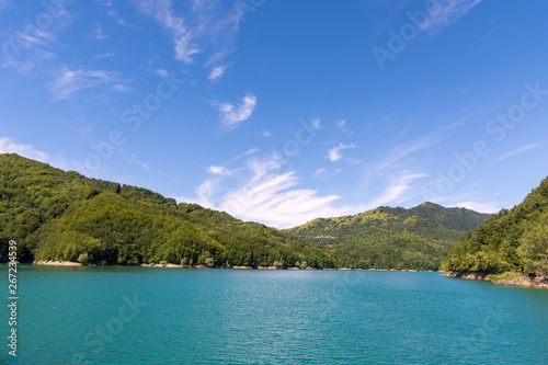 landscape on the artificial lake of Brugneto in the mountains of Genoa in Liguria photo