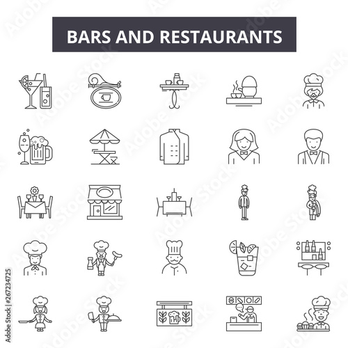 Bars and restaurants line icons, signs, vector set, outline concept, linear illustration