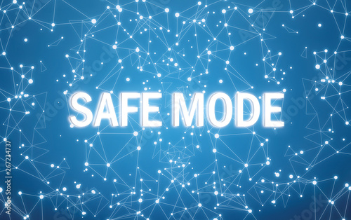 Safe mode on digital interface and blue network background photo