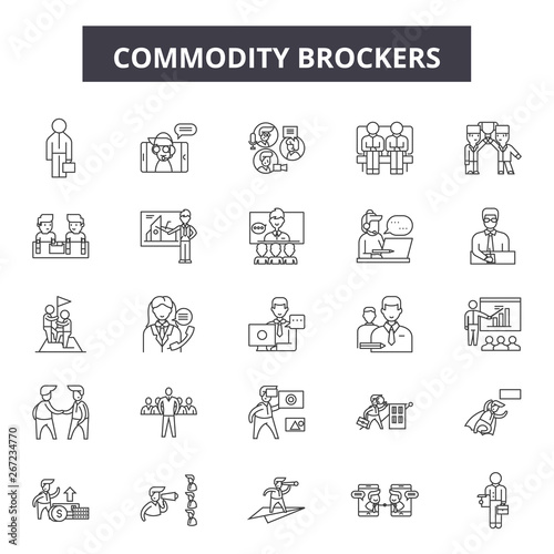 Εκτύπωση καμβά Commodity brokerage service line icons, signs, vector set, outline concept, line