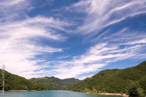 landscape on the artificial lake of Brugneto in the mountains of Genoa in Liguria photo