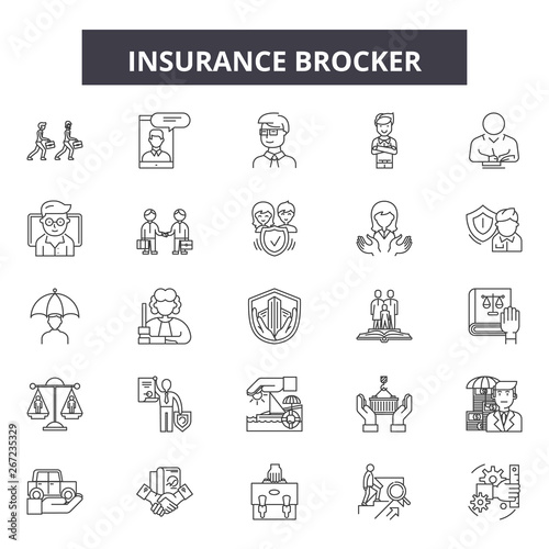 Insurance brockers line icons, signs, vector set, outline concept, linear illustration photo