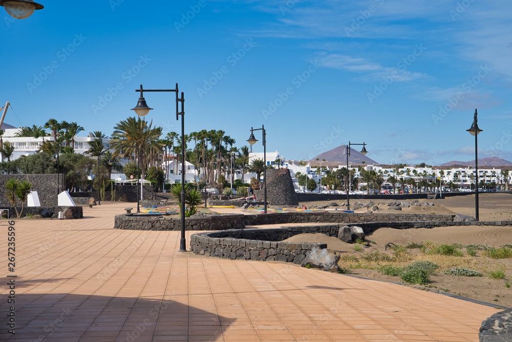 Promenade of Playa grande in Puerto del Carmen, Lanztarote, Spain