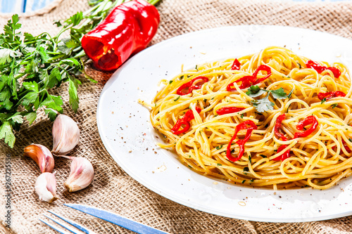 Spaghetti aglio e olio - pasta with chili and garlic