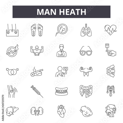 Man heath line icons, signs, vector set, outline concept, linear illustration
