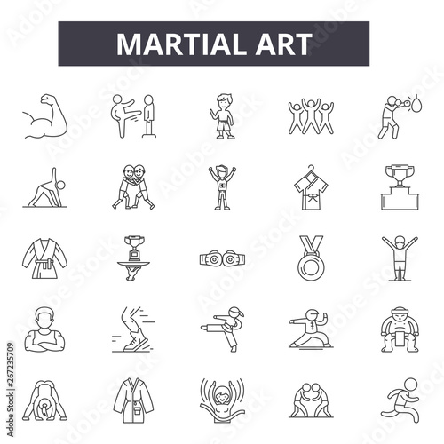 Martial art line icons, signs, vector set, outline concept, linear illustration