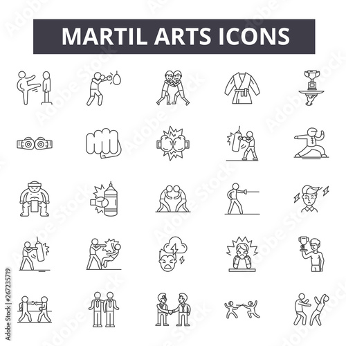 Martial arts concept line icons, signs, vector set, outline concept, linear illustration