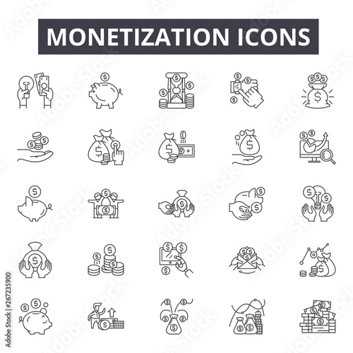 Monetization concept line icons, signs, vector set, outline concept, linear illustration