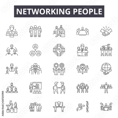 Networking people line icons, signs, vector set, outline concept, linear illustration