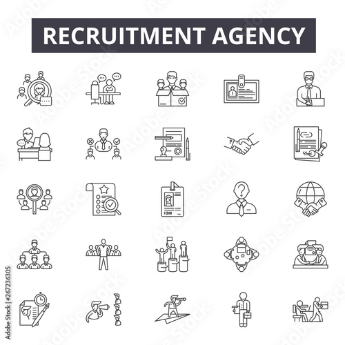 Recruitment agency line icons, signs, vector set, outline concept, linear illustration