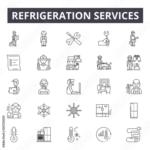 Refrigeration services line icons, signs, vector set, outline concept, linear illustration