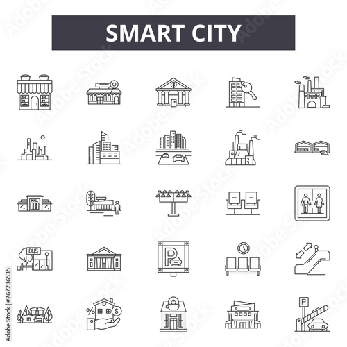 Smart city line icons, signs, vector set, outline concept, linear illustration