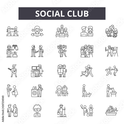 Social club line icons, signs, vector set, outline concept, linear illustration
