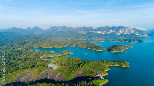 Aerial view drone shot of scenery mountain tropical rainforest in thailand