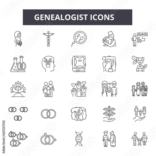 Genealogist line icons, signs, vector set, outline concept, linear illustration