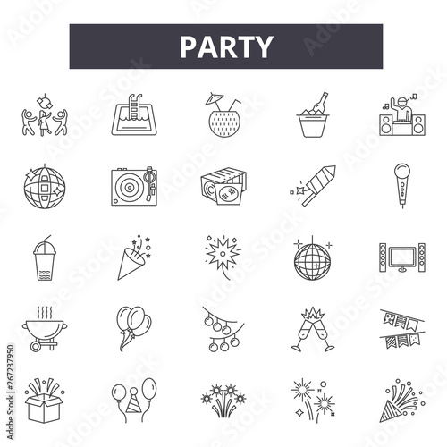 Party line icons, signs, vector set, outline concept, linear illustration