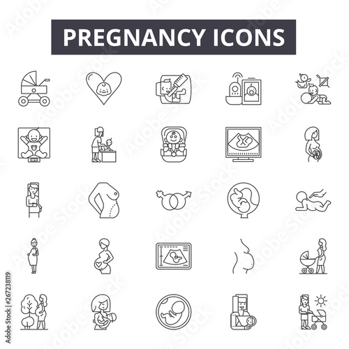 Pregnancy line icons, signs, vector set, outline concept, linear illustration