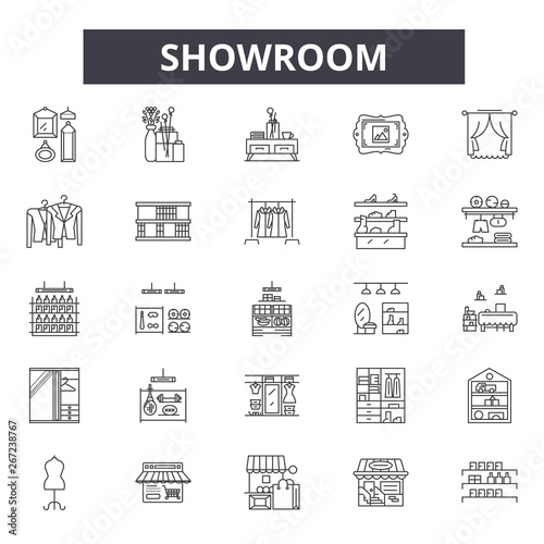 Showroom line icons, signs, vector set, outline concept, linear illustration