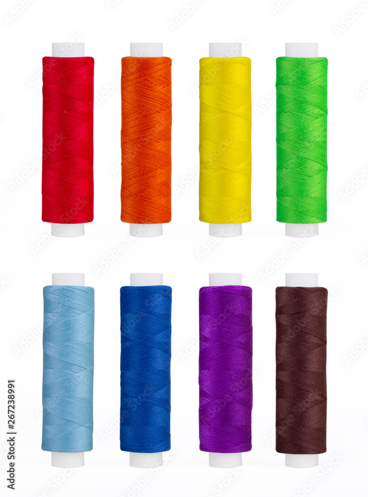 Set of sewing thread coils, miscellaneous colours, isolated on white Set of sewing thread coils, miscellaneous colours, isolated on white