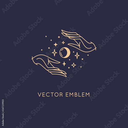 Vector abstract logo design template in trendy linear minimal style - hands and stars