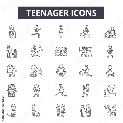 Teenager line icons, signs, vector set, outline concept, linear illustration