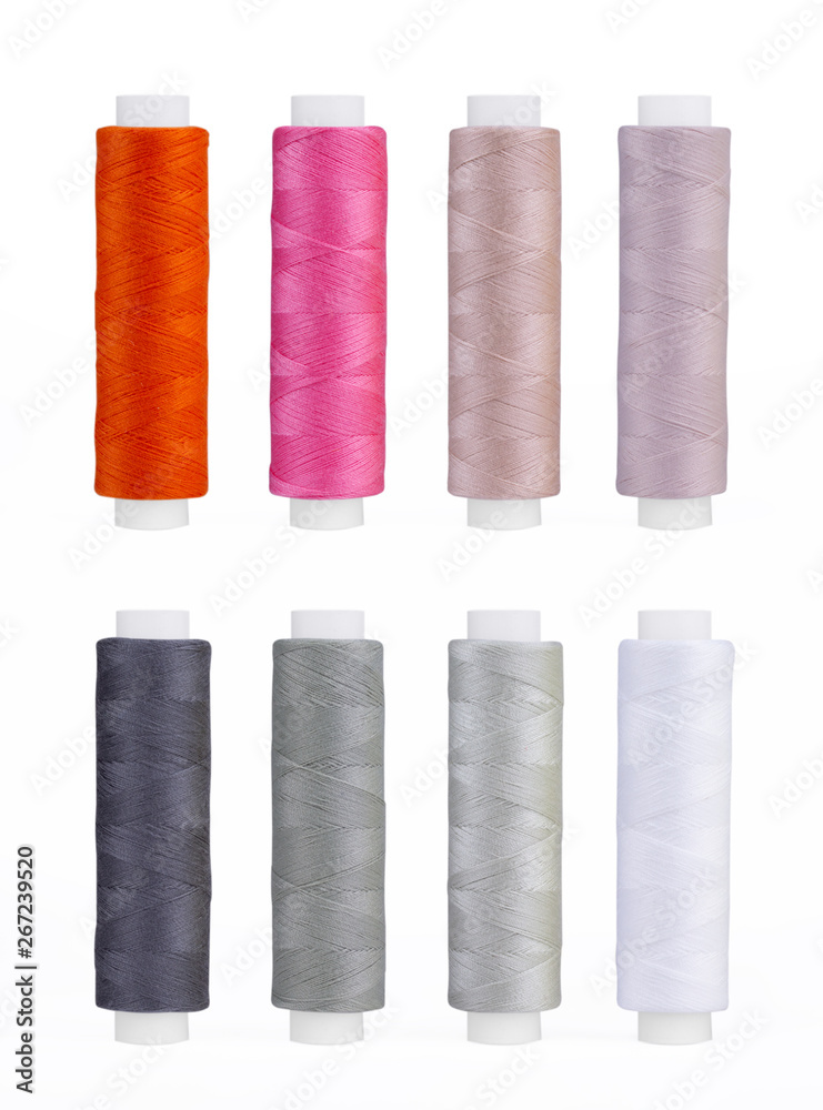 Set of sewing thread coils, miscellaneous colours, isolated on white Set of sewing thread coils, miscellaneous colours, isolated on white