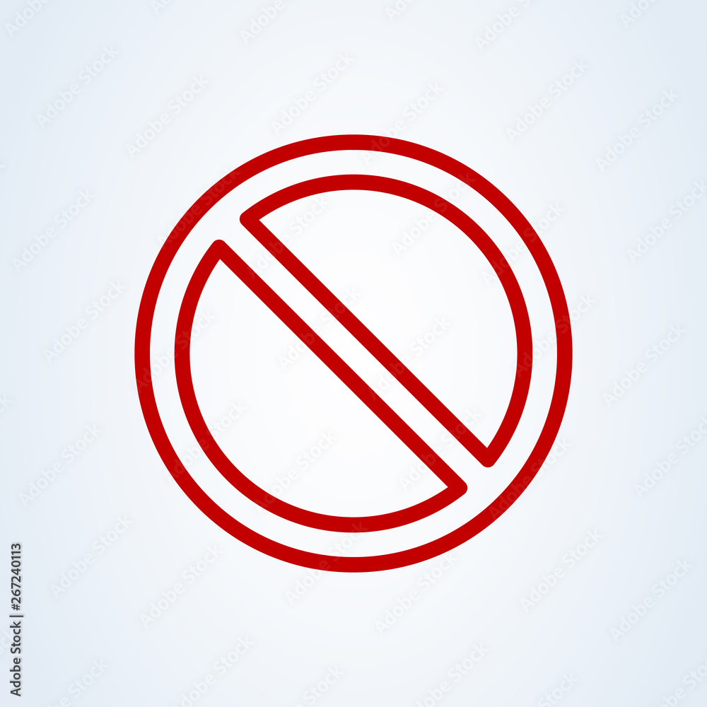 Forbidden sign red flat style. Line art illustration icon isolated on white background Forbidden sign red flat style. Line art illustration icon isolated on white background