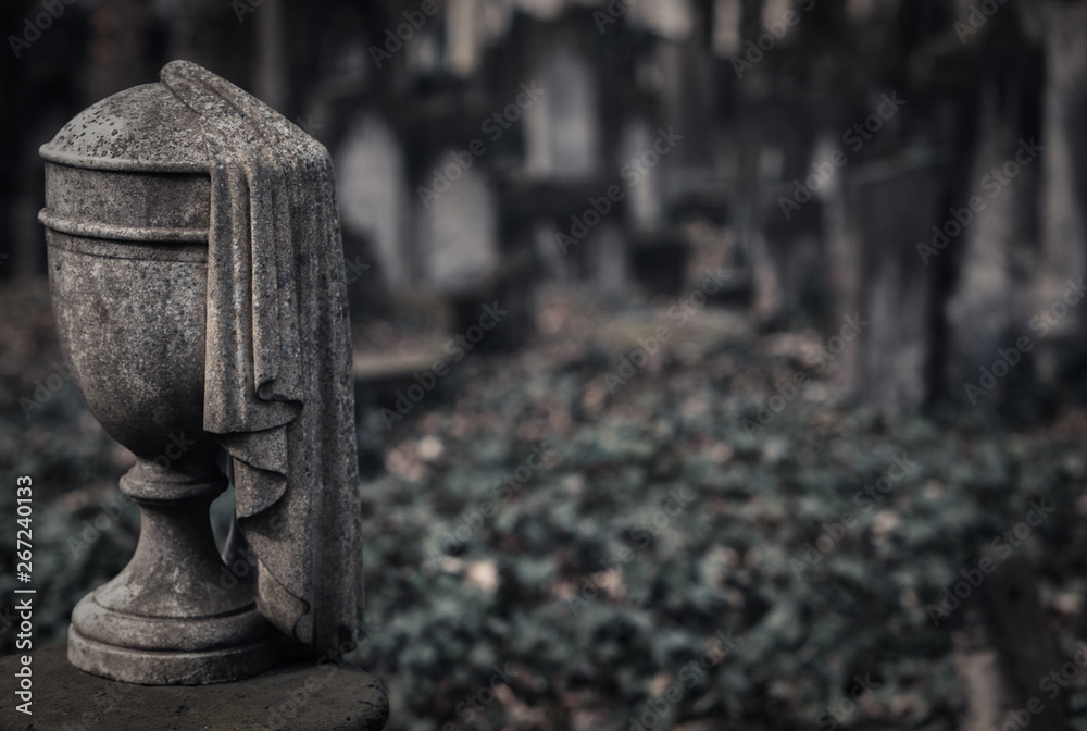 Decorative Stone Urn as a Headstone on a Cemetery - Symbol for Death ...