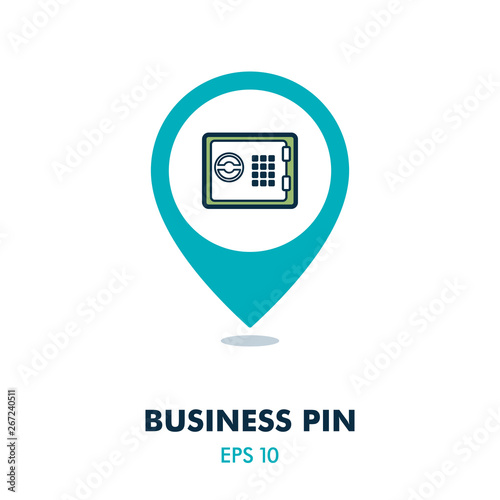 Bank safe outline pin map icon. Finances sign