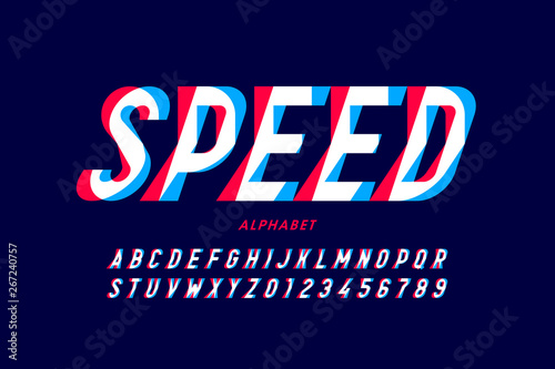 Speed style font, alphabet letters and numbers