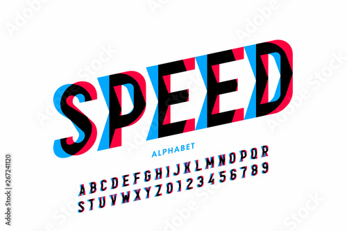 Speed style font, alphabet letters and numbers