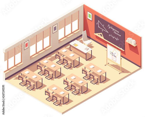 Vector isometric school mathematics classroom