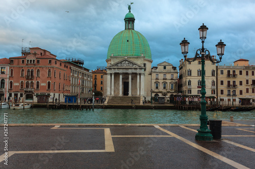 2019 January 18: Venice, Italy: View of the Canale Grande ("Grand Canal") with the San Simeone Piccolo Church in the Evening