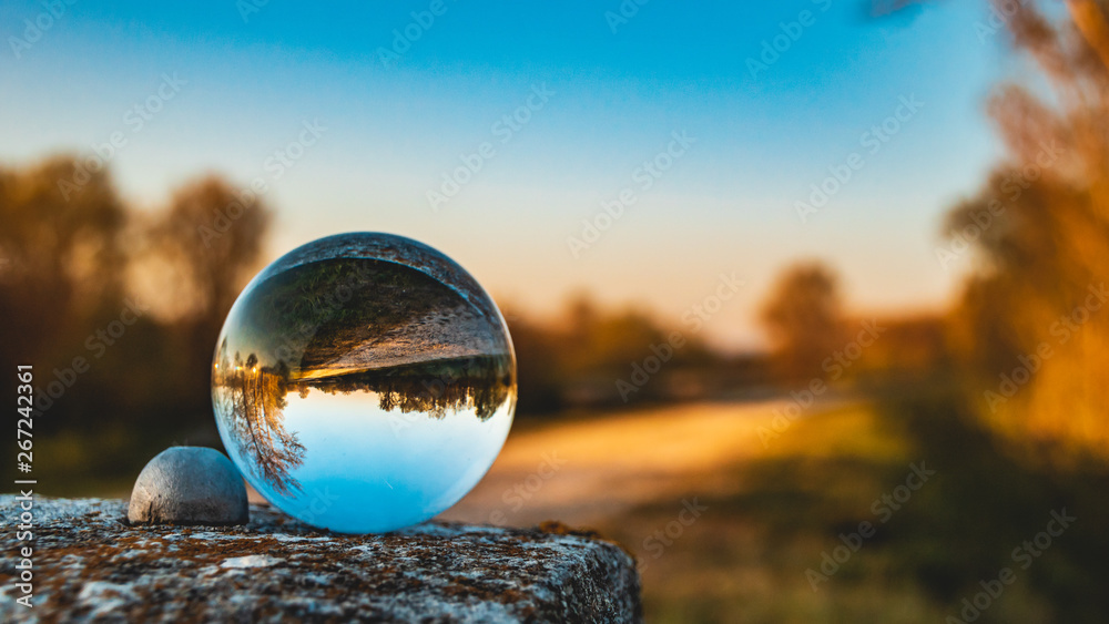 Crystal ball landscape shot at Plattling-Isar-Bavaria-Germany Crystal ball landscape shot at Plattling-Isar-Bavaria-Germany