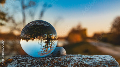 Crystal ball landscape shot at Plattling-Isar-Bavaria-Germany
