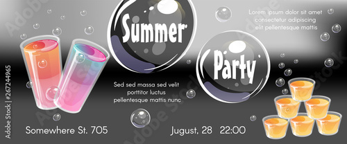 Summer party poster template. Invitation flyer with jello shots.