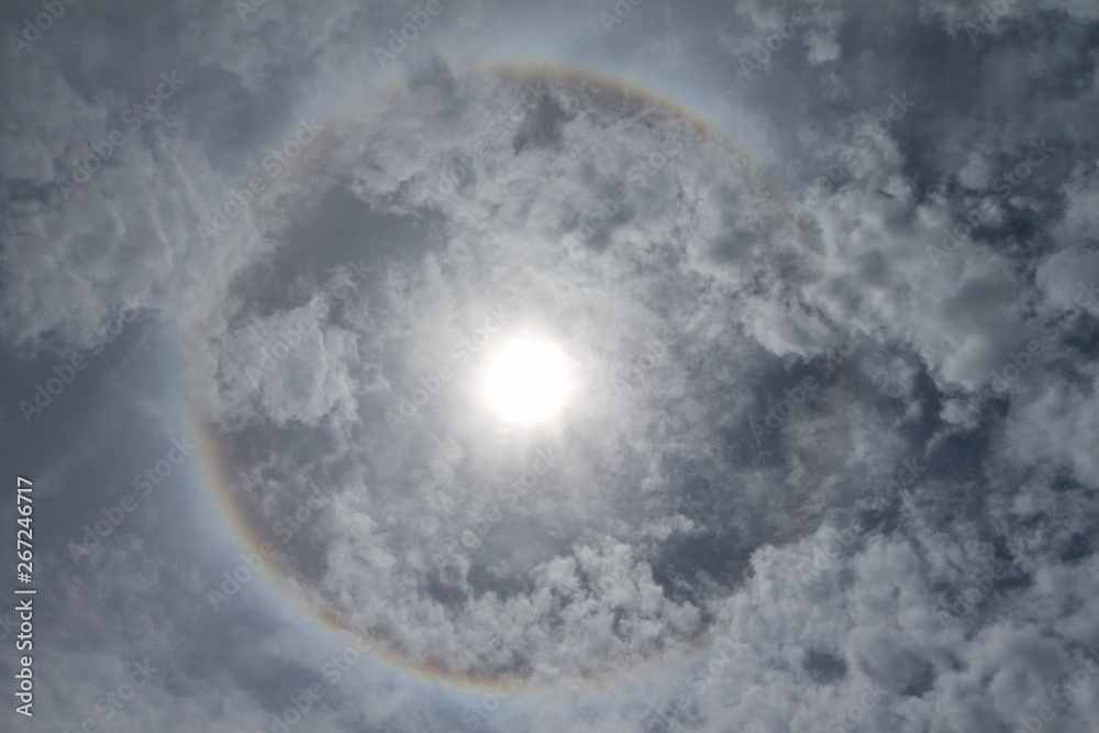 Sun halo phenomenon, circular rainbow around the sun