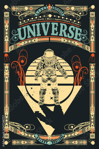 Dekoracja na wymiar  astronaut-in-outer-space-universe-slogan-sci-fi-ornamental-print-t-shirt-design