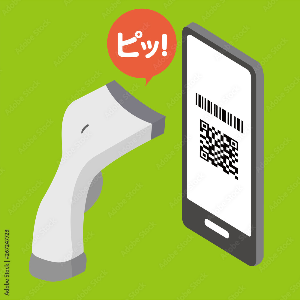 スマートフォンによるキャッシュレス決済 Qrコードスキャン バーコードスキャンのイメージイラスト Stock ベクター Adobe Stock