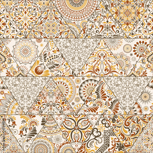 Seamless background  Eastern style. Arabic  Pattern. Mandala ornament. Elements of flowers and leaves. Vector illustration. Use for wallpaper, print packaging paper, textiles.