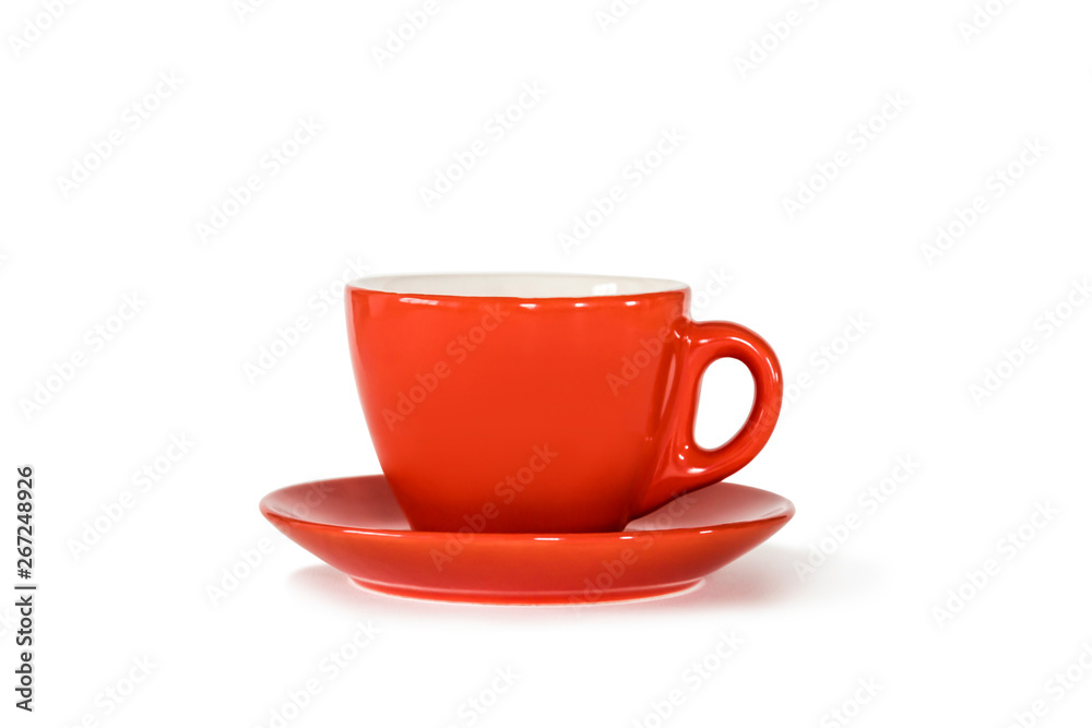 mug with orange saucer on white isolate background mug with orange saucer on white isolate background