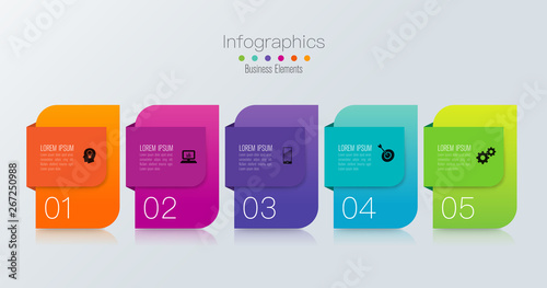 Infographics design vector and business icons with 5 options.