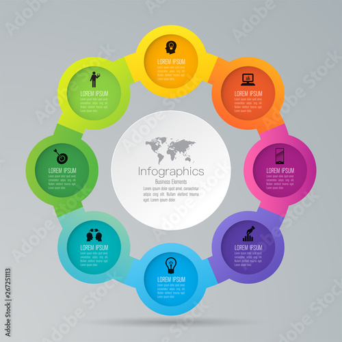 Infographics design vector and business icons with 8 options.
