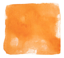 Orange watercolor square stain on white background isolated