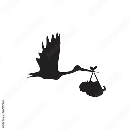 stork and baby black on white background