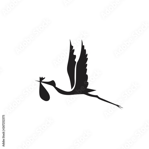 stork and baby black on white background