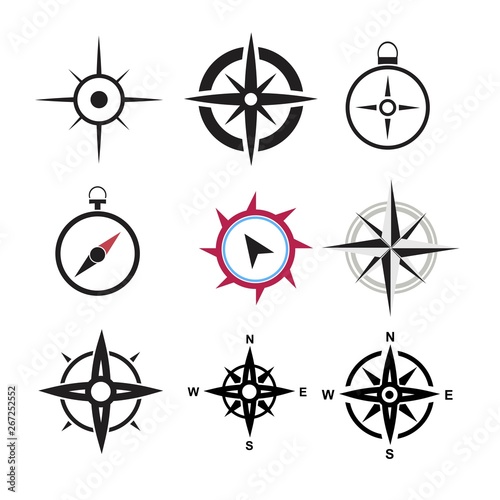 black compass icons set on white background