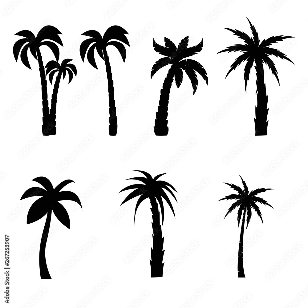 Fototapeta premium Palm trees black silhouettes set